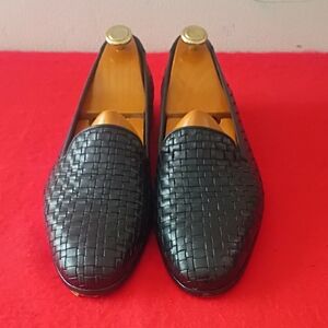 Classic Black Woven Slip-On Loafers